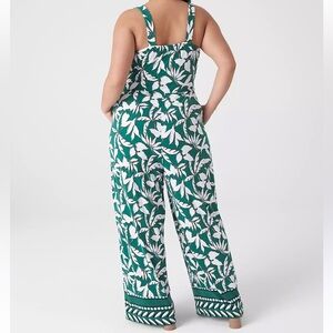 Lane Bryant Green and White Floral Jumpsuit